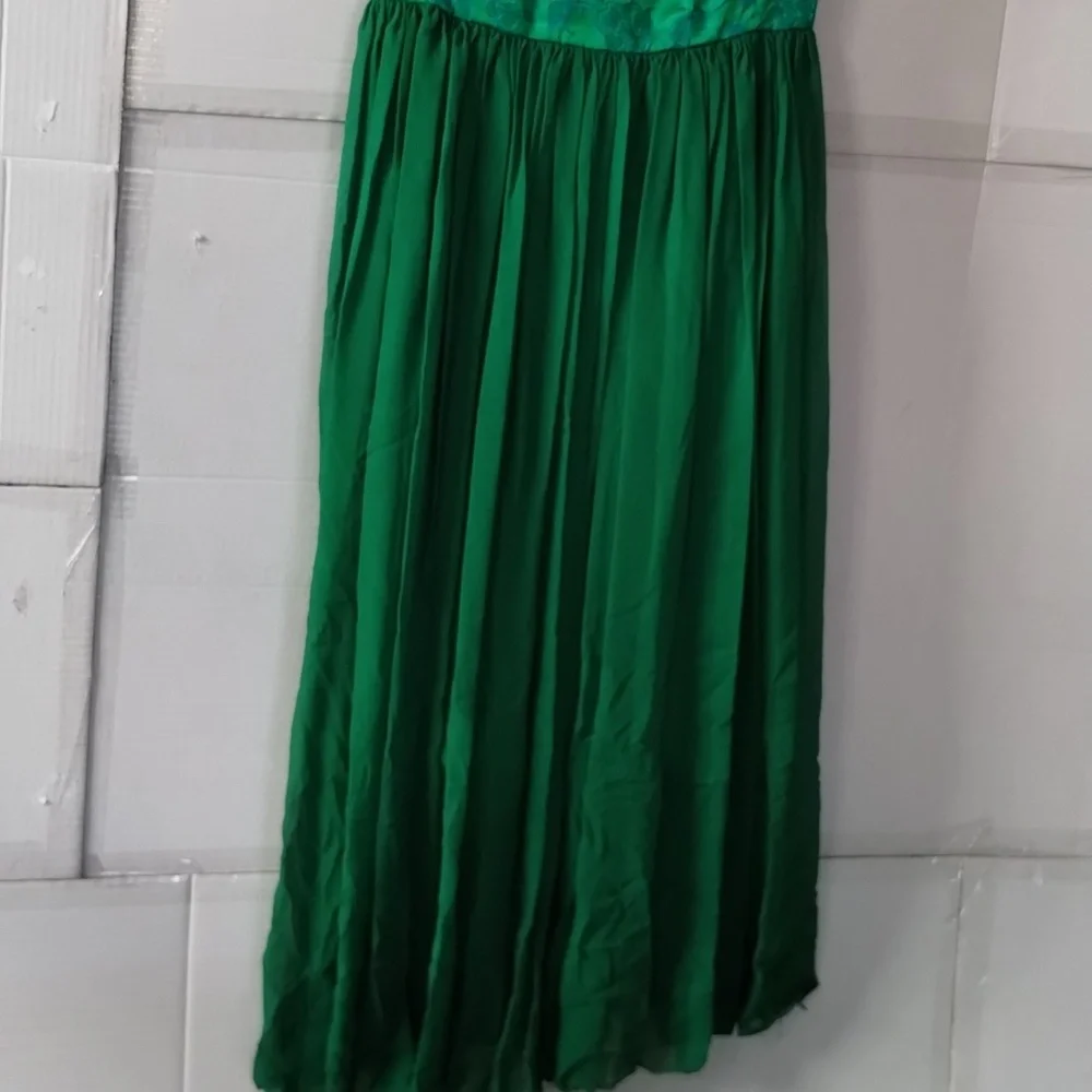 Elegant Floral Embroidered Green Sleeveless Dress Pleated Vibrant Colorful Chic - Picture 2 of 11
